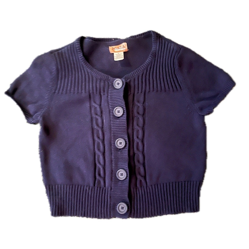 Vintage y2k Mudd Sz L Navy Blue Short Sleeve Knit Cropped Cardigan Sweater